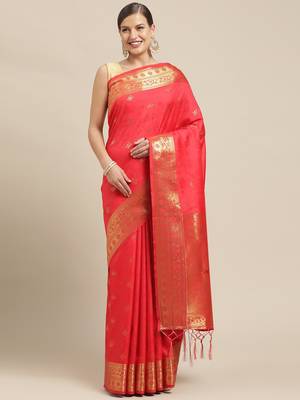 Red woven pure dupion silk saree with blouse 1