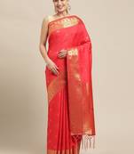 Red woven pure dupion silk saree with blouse
