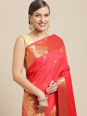Red woven pure dupion silk saree with blouse 2