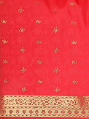 Red woven pure dupion silk saree with blouse 4