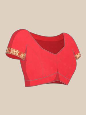 Red woven pure dupion silk saree with blouse 5