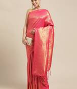 Pink woven pure dupion silk saree with blouse
