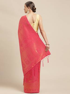 Pink woven pure dupion silk saree with blouse 3