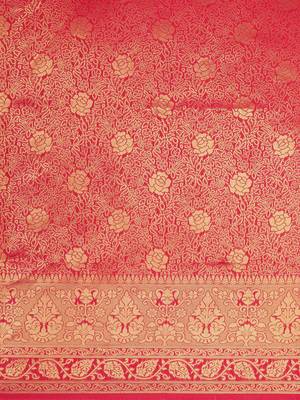 Pink woven pure dupion silk saree with blouse 4