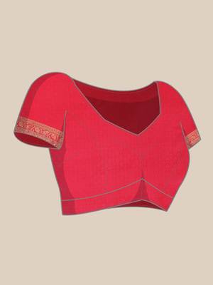 Pink woven pure dupion silk saree with blouse 5