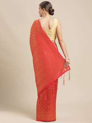 Red woven pure dupion silk saree with blouse 3