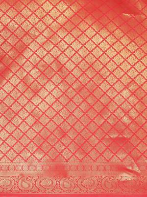 Red woven pure dupion silk saree with blouse 4