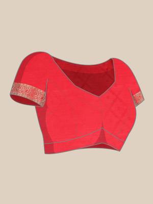 Red woven pure dupion silk saree with blouse 5