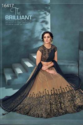 Beige thread embroidery net stitched lehenga 2