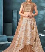 Beige thread embroidery jacquard stitched lehenga