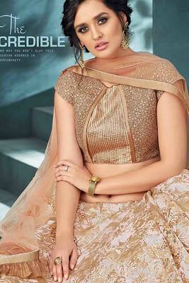 Beige thread embroidery jacquard stitched lehenga 2