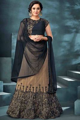 Beige thread embroidery net stitched lehenga 3