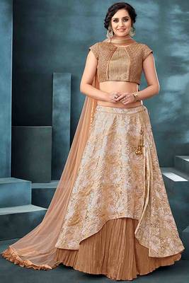 Beige thread embroidery jacquard stitched lehenga 3