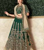 Green thread embroidery satin unstitched lehenga