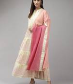 Indo Era Yellow Printed A-line Dress With Dupatta Set