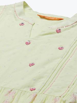 Indo Era Yellow Printed A-line Dress With Dupatta Set 5