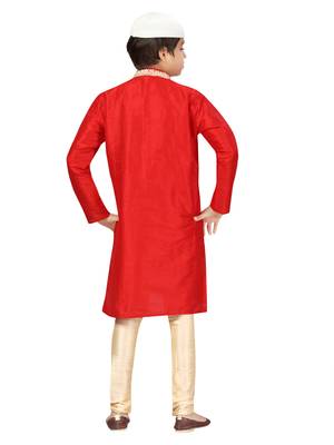 Red embroidered silk boys-kurta-pyjama 4