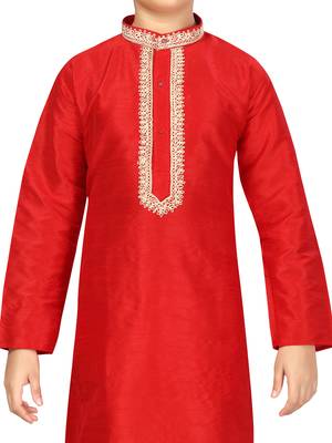 Red embroidered silk boys-kurta-pyjama 5