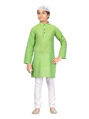 Green plain cotton boys-kurta-pyjama 1
