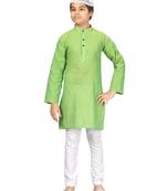 Green plain cotton boys-kurta-pyjama
