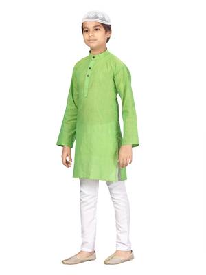 Green plain cotton boys-kurta-pyjama 3