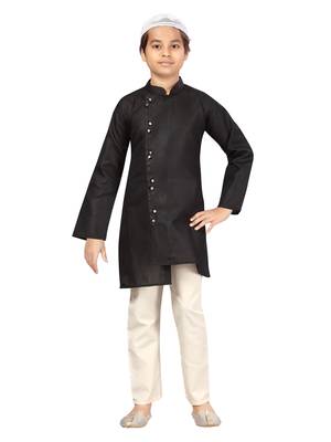 Black plain cotton boys-kurta-pyjama 1
