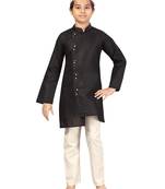 Black plain cotton boys-kurta-pyjama
