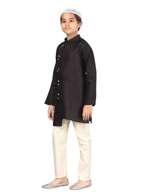 Black plain cotton boys-kurta-pyjama 3
