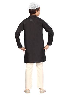 Black plain cotton boys-kurta-pyjama 4