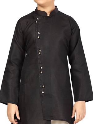 Black plain cotton boys-kurta-pyjama 5