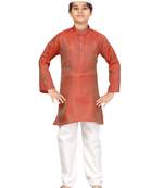 Maroon plain silk boys-kurta-pyjama