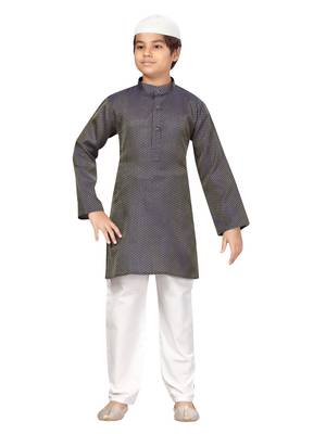 Blue plain silk boys-kurta-pyjama 1