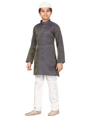 Blue plain silk boys-kurta-pyjama 3