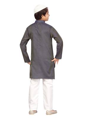 Blue plain silk boys-kurta-pyjama 4