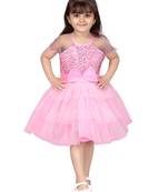Pink plain net kids-frocks