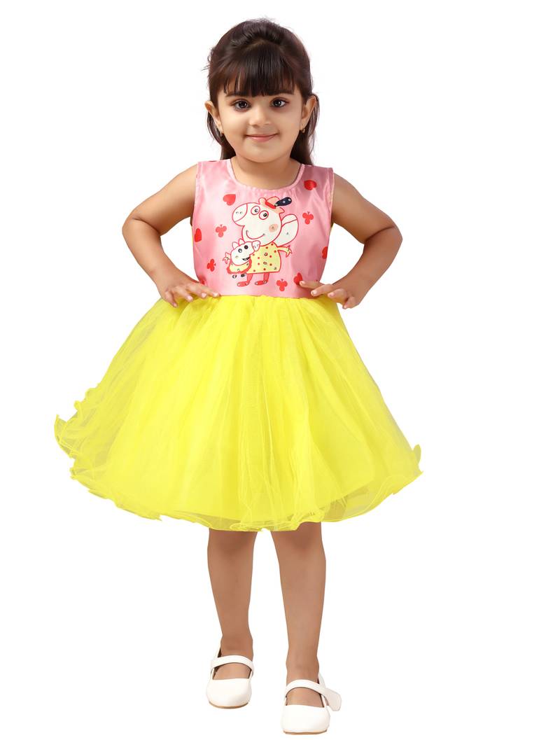 Yellow printed nylon kids-frocks