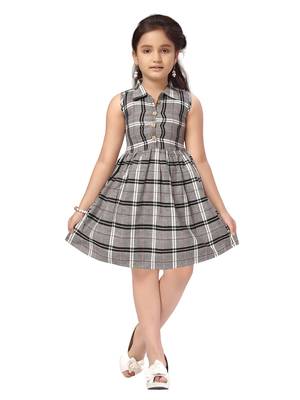 Grey plain cotton kids-frocks 1
