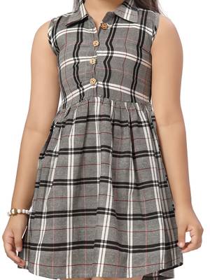 Grey plain cotton kids-frocks 5