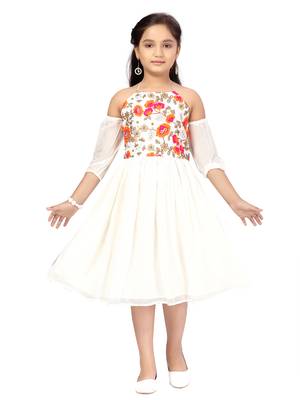 White embroidered nylon kids-frocks 1