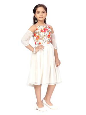 White embroidered nylon kids-frocks 2