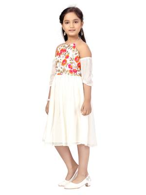 White embroidered nylon kids-frocks 3