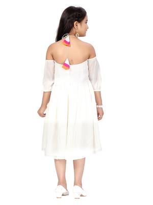 White embroidered nylon kids-frocks 4