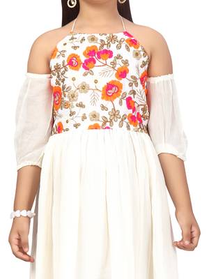 White embroidered nylon kids-frocks 5