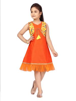 Orange embroidered silk kids-frocks 1