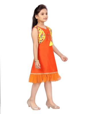 Orange embroidered silk kids-frocks 2