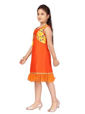 Orange embroidered silk kids-frocks 3