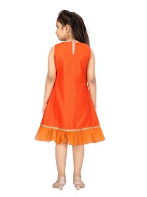 Orange embroidered silk kids-frocks 4