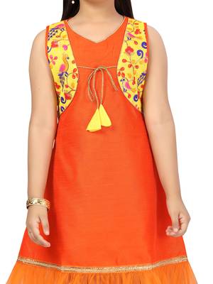 Orange embroidered silk kids-frocks 5