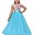 Turquoise printed polyester kids-girl-gowns