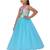 Turquoise printed polyester kids-girl-gowns